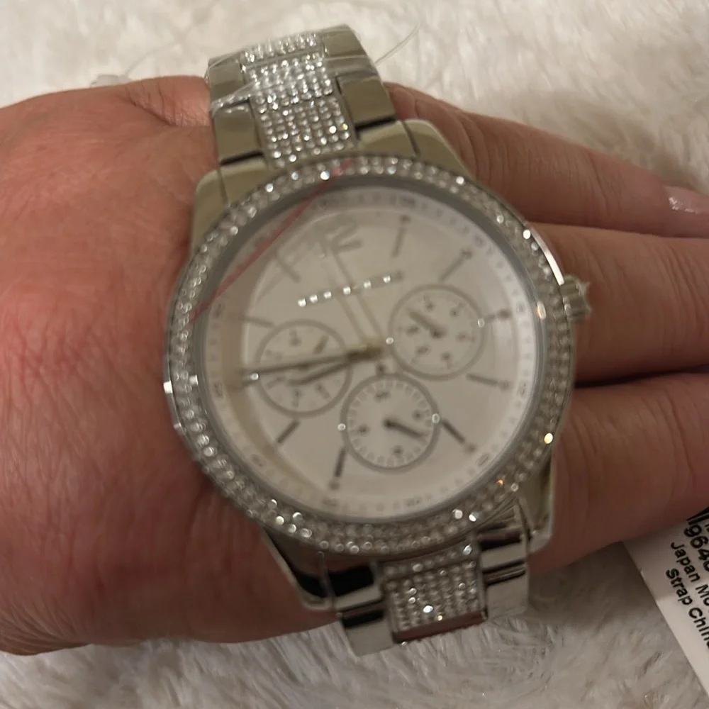 Michael Kors‎ MK7294 Oversized Tibby Pavé Silver-Tone Watch NWT